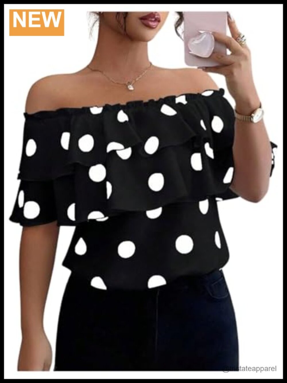 Off Shoulder Ruffle Blouse Women's Polka Dot Short Sleeve Dressy Top